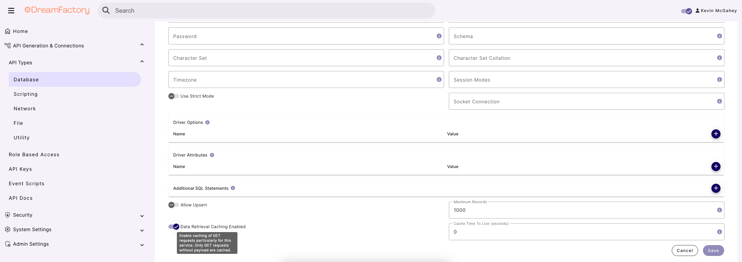 Example Database API Caching Configuration