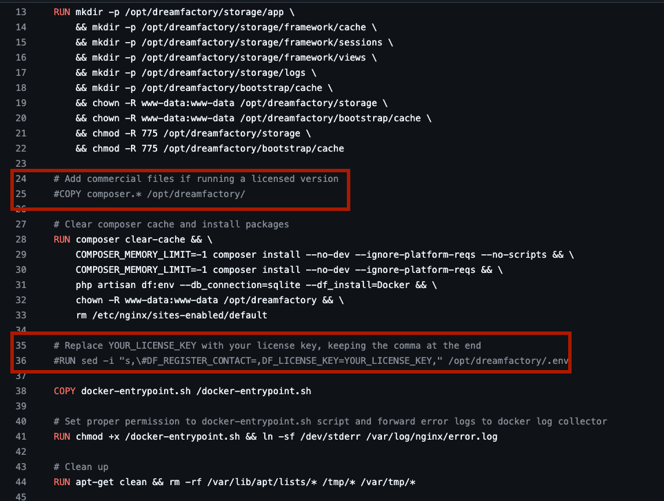 lines to uncomment in Dockerfile