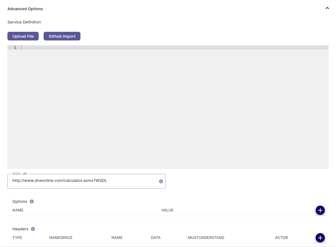 SOAP advanced options with the WSDL URI