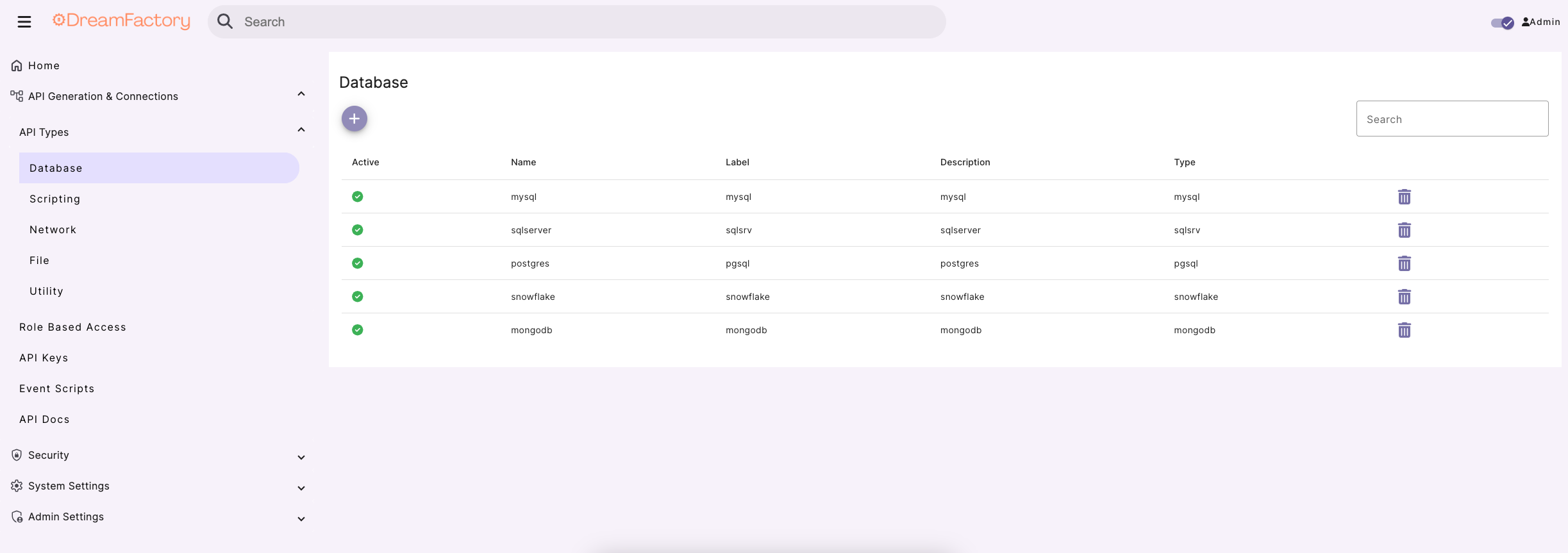 Generate a MySQL API with DreamFactory