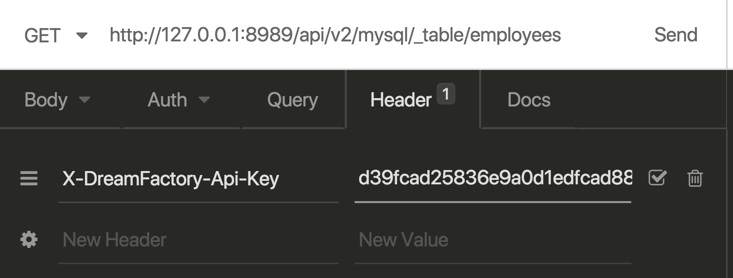 Setting DreamFactory API Key Header