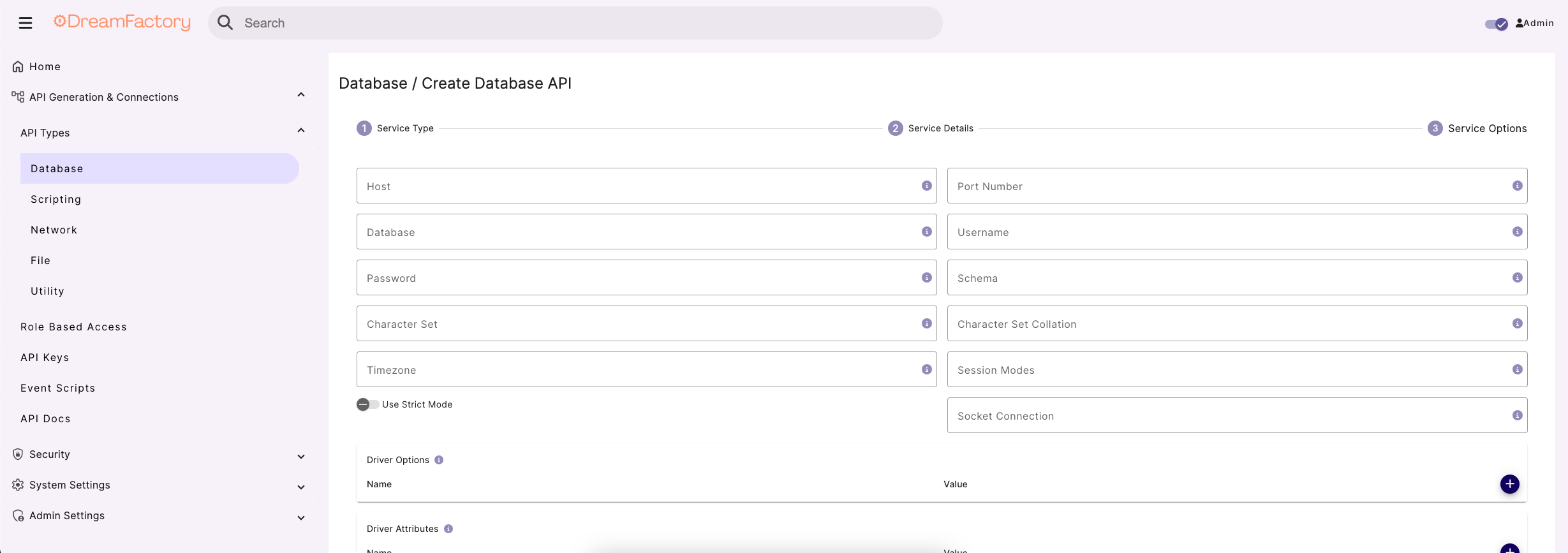 MySQL Service Configuration Screen